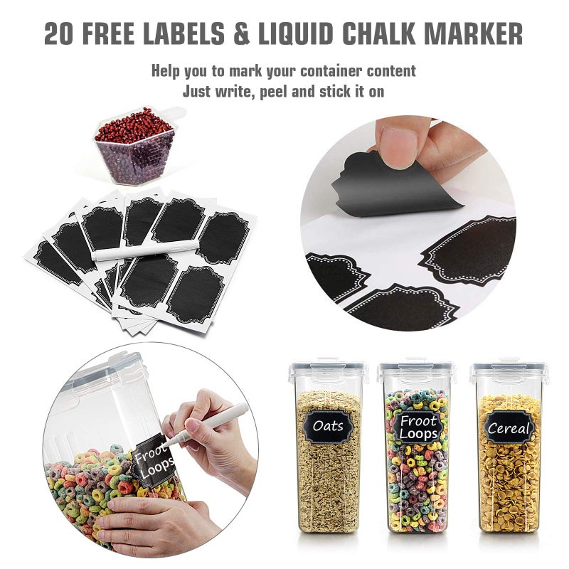 Wildone Wildone Cereal Storage Containers Set, Large BPA Free Plastic Airtight Food Storage Containers 4L /135.3oz for Cereal, Flour, Sugar, 6 Piece Set Cereal Dispensers with 20 Labels & Marker, Grey  - Image 5