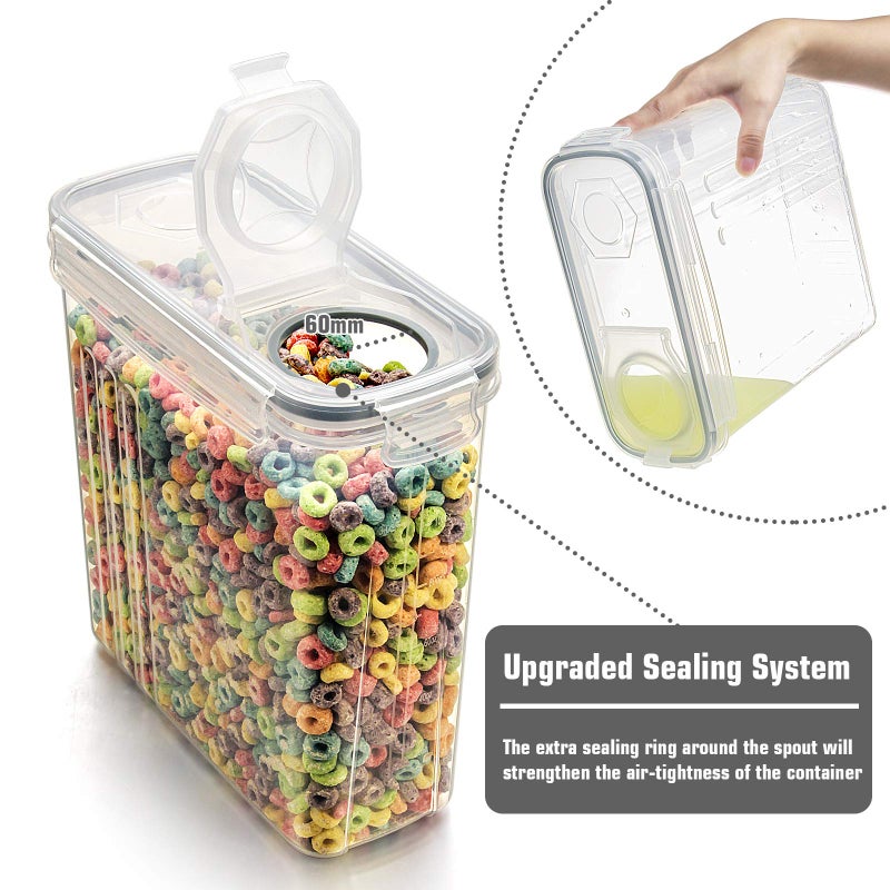 Wildone Wildone Cereal Storage Containers Set, Large BPA Free Plastic Airtight Food Storage Containers 4L /135.3oz for Cereal, Flour, Sugar, 6 Piece Set Cereal Dispensers with 20 Labels & Marker, Grey  - Image 3