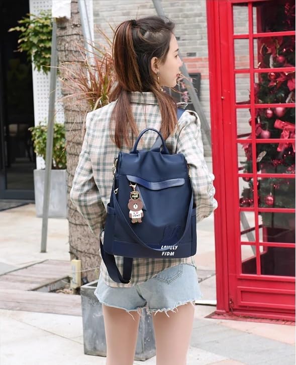 WANQLYN Backpack Purse for Women - Convertible Satchel Handbags Shoulder Bag,Anti-Theft Oxford Cloth Travel Daypack Zipper Bags for Ladies Girls (NAVY BLUE) - Image 4