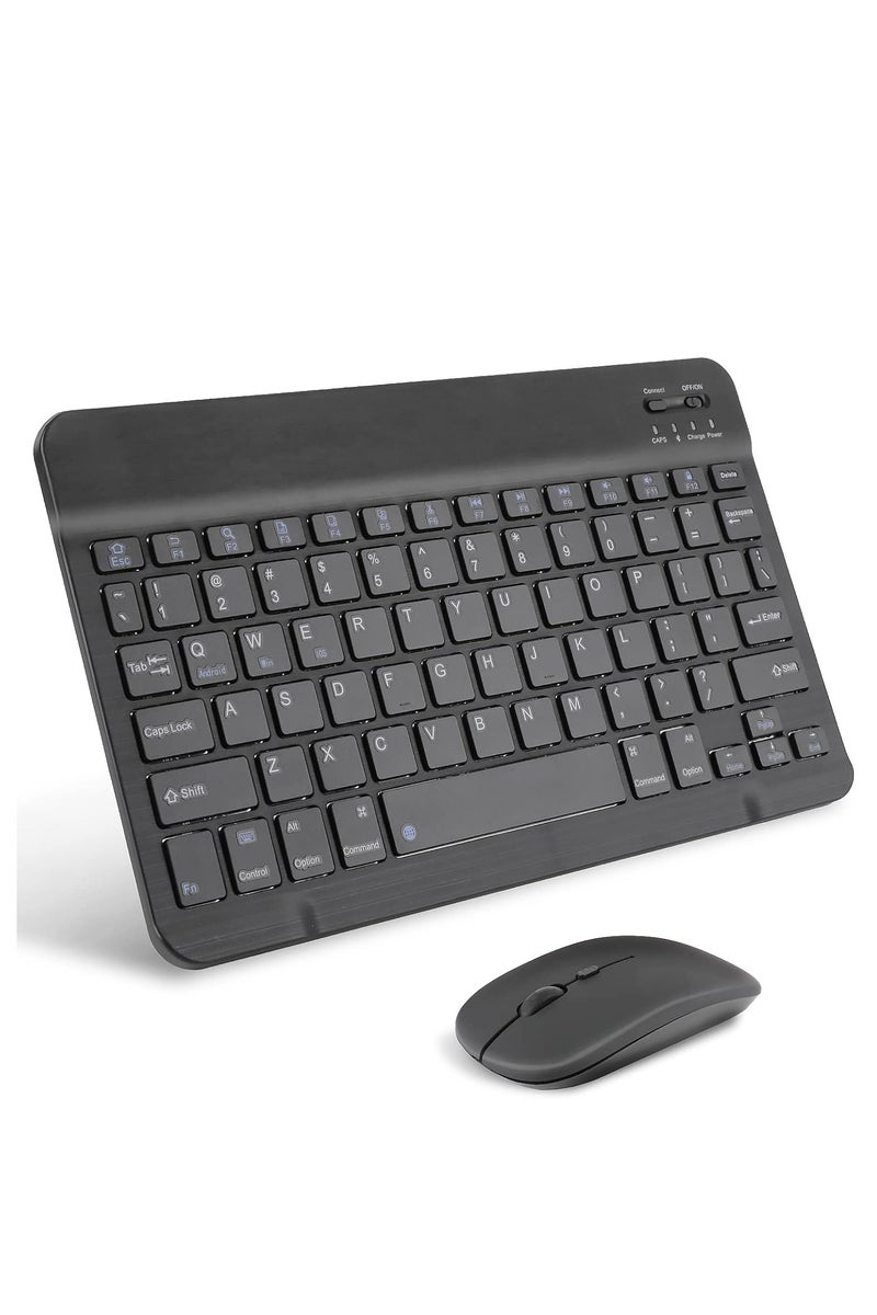 Ultra-Slim Bluetooth Combo Rechargeable Keyboard And Mouse ( Mouse is not rechargeable ) 150 Hour – English Key - Keyboard  Aluminum Base – For IOS / Windows / Android For Smart TV , Tablet | Black - Image 1