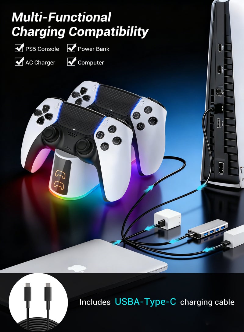 أنيوي شاحن محطة شحن جهاز تحكم PS5 متوافق مع PlayStation 5 Edge وDual Controller مع مصباح LED وكابل Type-C لشحن سريع وفعال للاستخدام اليومي والألعاب المنزلية - Image 5