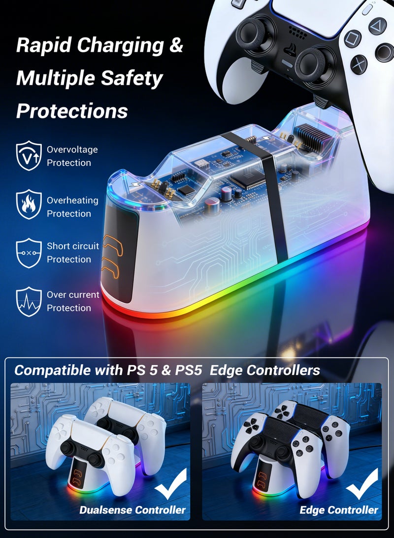 أنيوي شاحن محطة شحن جهاز تحكم PS5 متوافق مع PlayStation 5 Edge وDual Controller مع مصباح LED وكابل Type-C لشحن سريع وفعال للاستخدام اليومي والألعاب المنزلية - Image 2