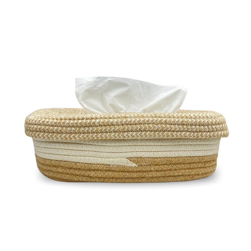 BOBBINY Cotton Tissue Box Holder | Rectangular Facial Tissue Box Holder | Tissue Dispenser for Home/Office/Car (28X16X8 Cm, Off White) (Design-7, Rectangle) - Image 5