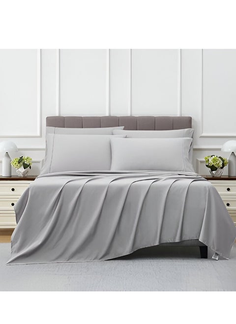 Kirkland Signature 680 Thread Count 6 Piece Sheet Set - 1 Flat Sheet, 1 Fitted Sheet, 4 Pillowcases (Light Grey)