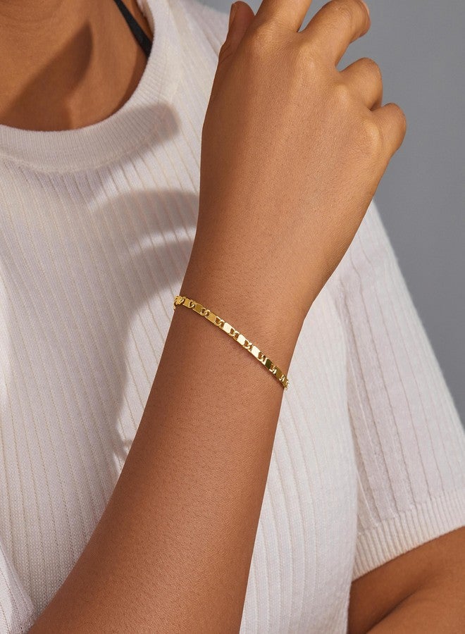 Poxtex Gold Bracelets for Women, Dainty Gold Jewelry Gifts for Women, 14k Gold Bracelets for Women Non Tarnish, Trendy Gold Bracelet Waterproof, Gold Accessories for women, 7, Brass, no gemstone - Image 2