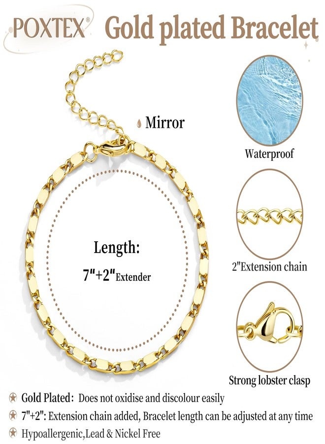 Poxtex Gold Bracelets for Women, Dainty Gold Jewelry Gifts for Women, 14k Gold Bracelets for Women Non Tarnish, Trendy Gold Bracelet Waterproof, Gold Accessories for women, 7, Brass, no gemstone - Image 5
