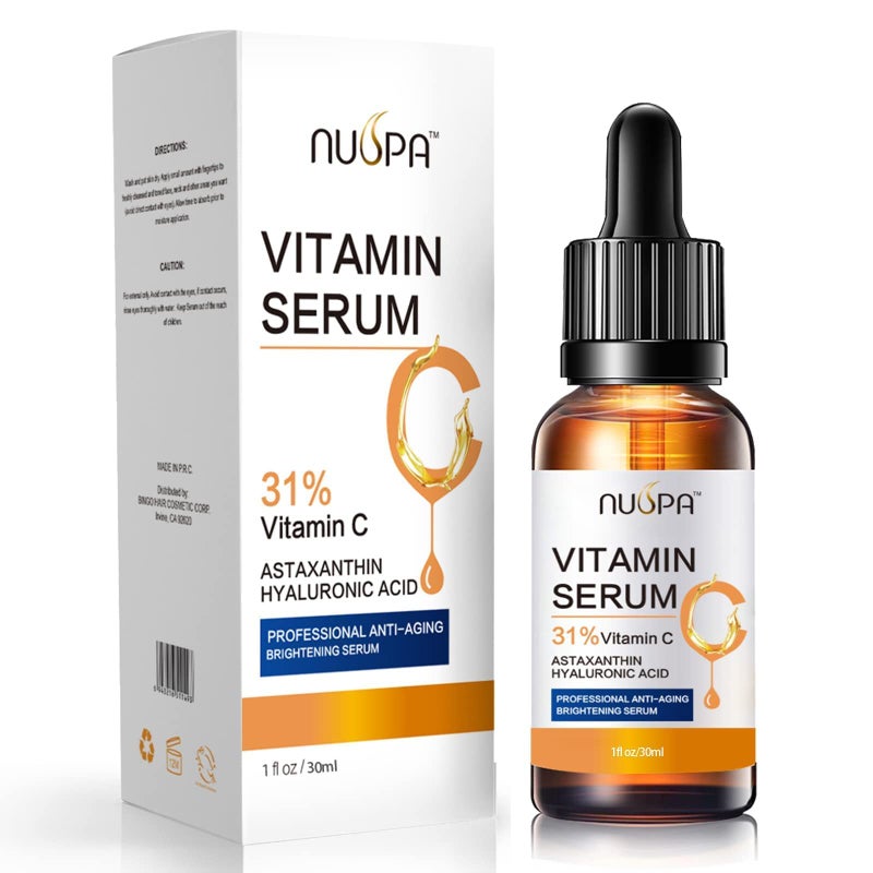 NUSPA Organic Vitamin C Serum for Face 31% Vitamin C Facial Serum Anti Aging Serum Reduces Age Spots, Face Dark Spots, Sun Damage, Skin Brightening Facial Serums with Hyaluronic Acid and Astaxanthin - Image 1