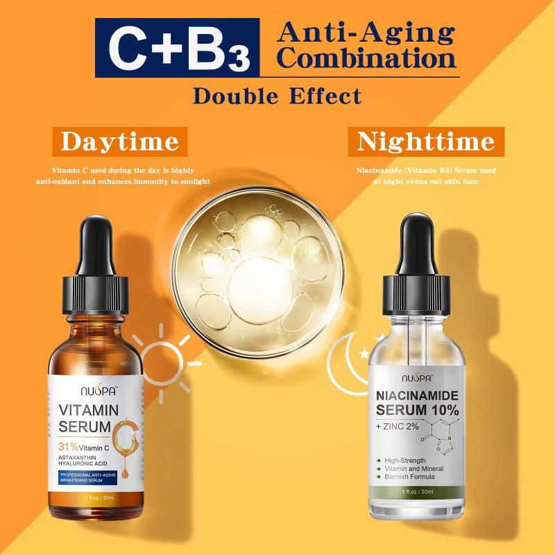 NUSPA Organic Vitamin C Serum for Face 31% Vitamin C Facial Serum Anti Aging Serum Reduces Age Spots, Face Dark Spots, Sun Damage, Skin Brightening Facial Serums with Hyaluronic Acid and Astaxanthin - Image 5