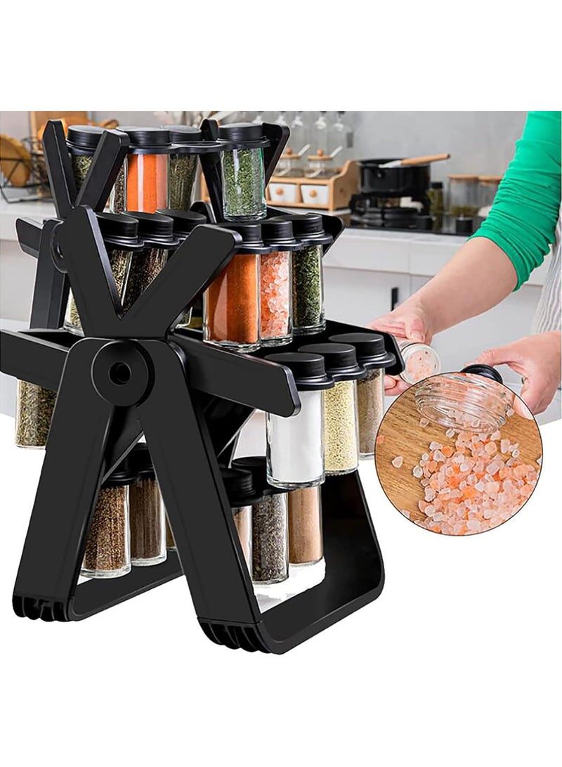 MUNTAQI 360° Rotating Spice Rack Set – Ferris Wheel Style Seasoning Organizer with 18 Empty Spice Jars, Kitchen Countertop Spice Storage, Revolving Spice Organizer, Herbs & Seasonings Holder - Image 3