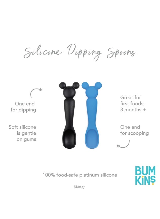 Bumkins Disney Baby Utensil Set, Silicone Trainer Spoons for Dipping, Soft Tip, Self-Feeding, Chew, Baby Led Weaning, First Year Training Supplies, Essentials First Eating, 4 Mos, 2-pk Mickey Mouse - Image 4