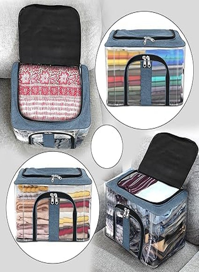 KACHKIT Nylon 33 L PVC Transparent Moisture Proof Storage box for Clothes Closet Wardrobe Organizer for Clothes Saree Bags with Carry Handlec (Pcs -1 ;Transparent). - Image 4