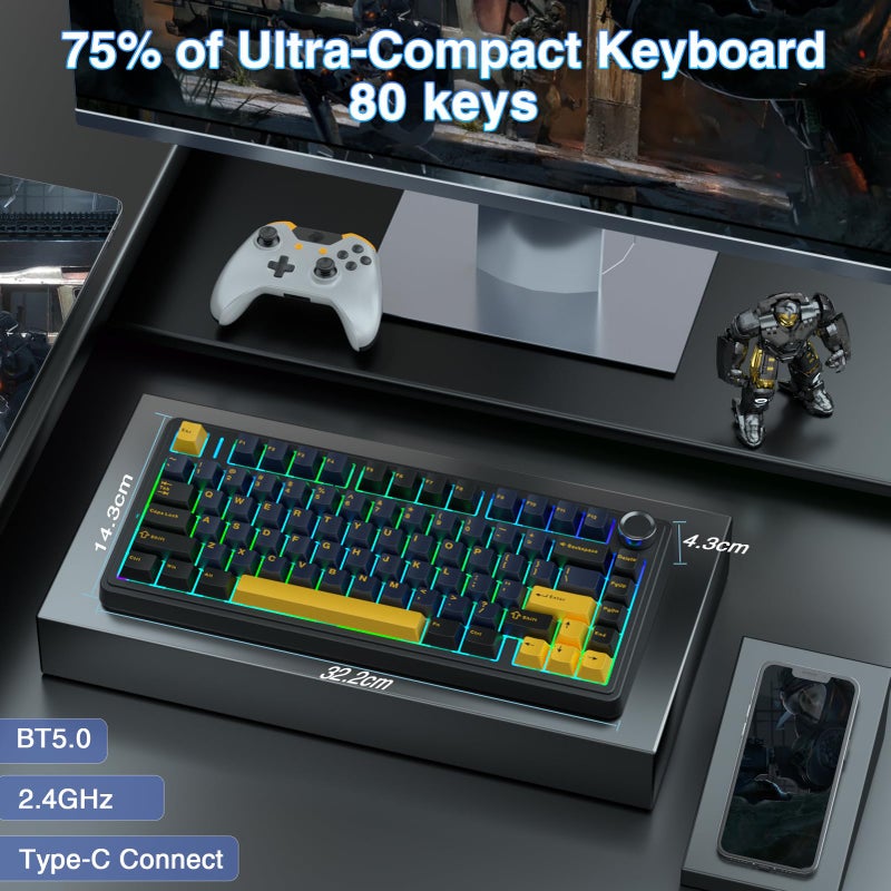 AULA F75 75% Wireless Mechanical Keyboard,2.4Ghz/Type-C/BT5.0 Gaming Keyboards,Advanced Structure,Side Engraved,RGB Backlight,Hot Swappable Custom Keyboard for PC/Mac (White) - Image 2