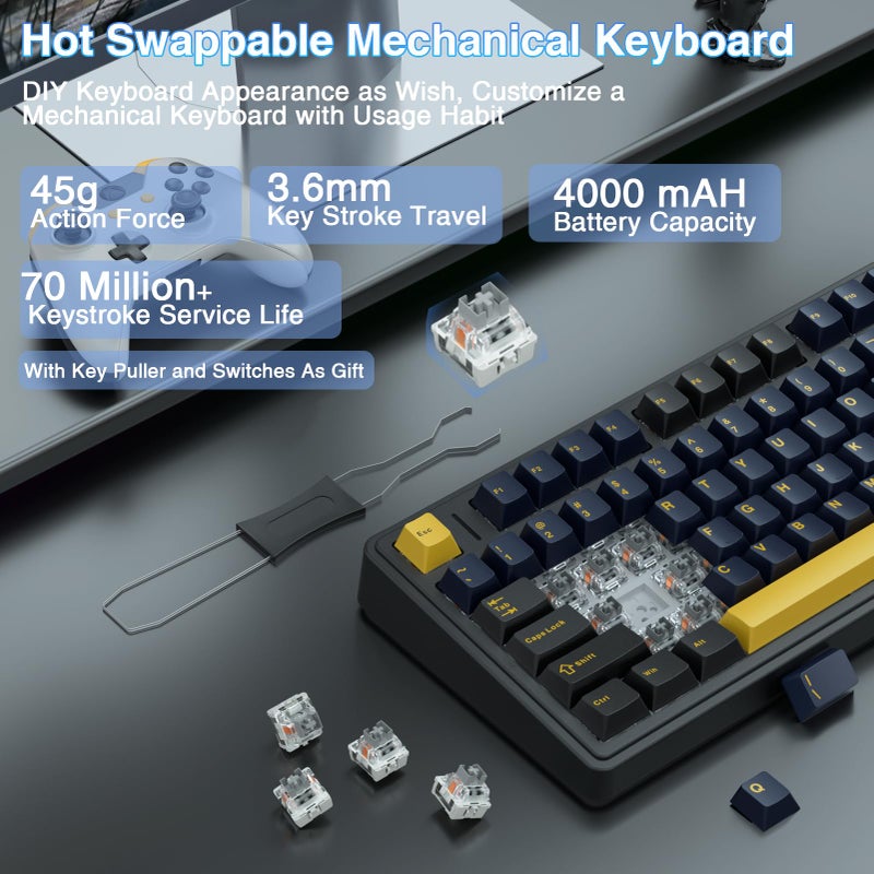 AULA F75 75% Wireless Mechanical Keyboard,2.4Ghz/Type-C/BT5.0 Gaming Keyboards,Advanced Structure,Side Engraved,RGB Backlight,Hot Swappable Custom Keyboard for PC/Mac (White) - Image 4
