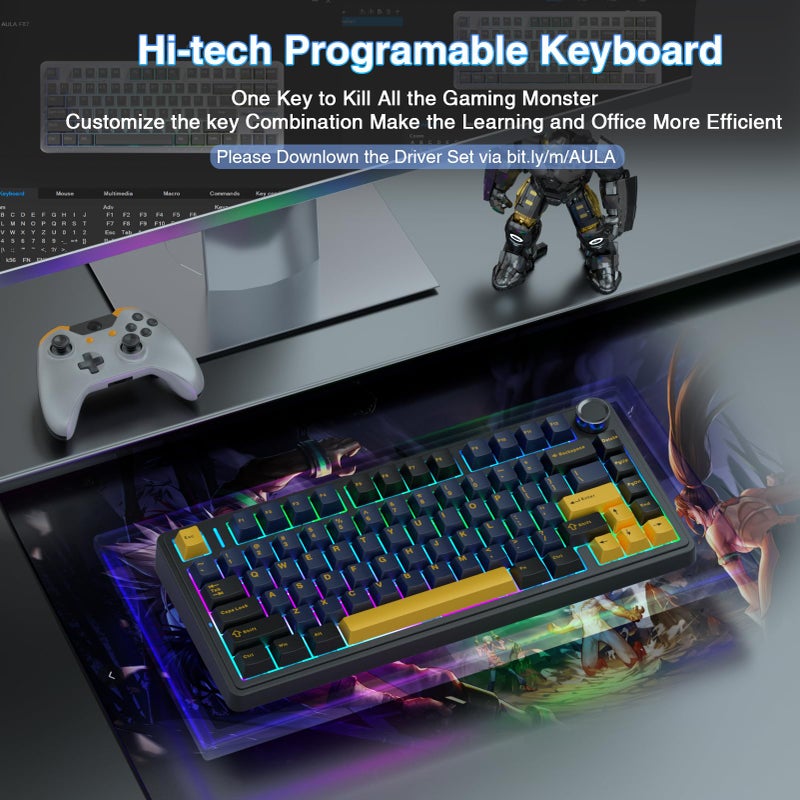 AULA F75 75% Wireless Mechanical Keyboard,2.4Ghz/Type-C/BT5.0 Gaming Keyboards,Advanced Structure,Side Engraved,RGB Backlight,Hot Swappable Custom Keyboard for PC/Mac (White) - Image 5