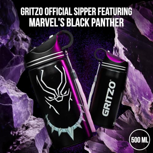 Gritzo Black Panther Sipper Bottle (Black, 500ml) | BPA Free, Leak-Proof - Image 3