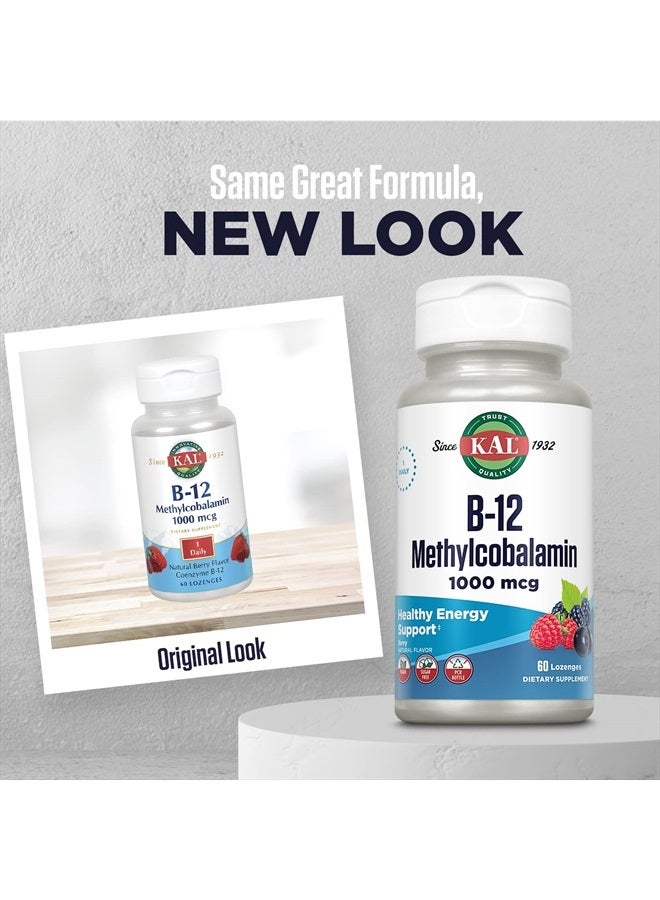 KAL Vitamin B-12 Methylcobalamin Lozenges 1000mcg, Healthy Energy, Metabolism, Nerve & Red Blood Cell Support,* Optimal Absorption, Natural Berry Flavor, Vegan, Sugar Free, 60 Servings, 60 Lozenges - Image 2