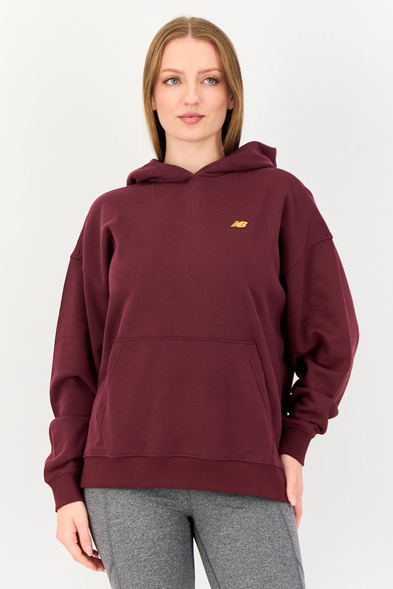 New Balance Women Oversized Fit Long Sleeve Training Hoodie, Maroon - Image 1