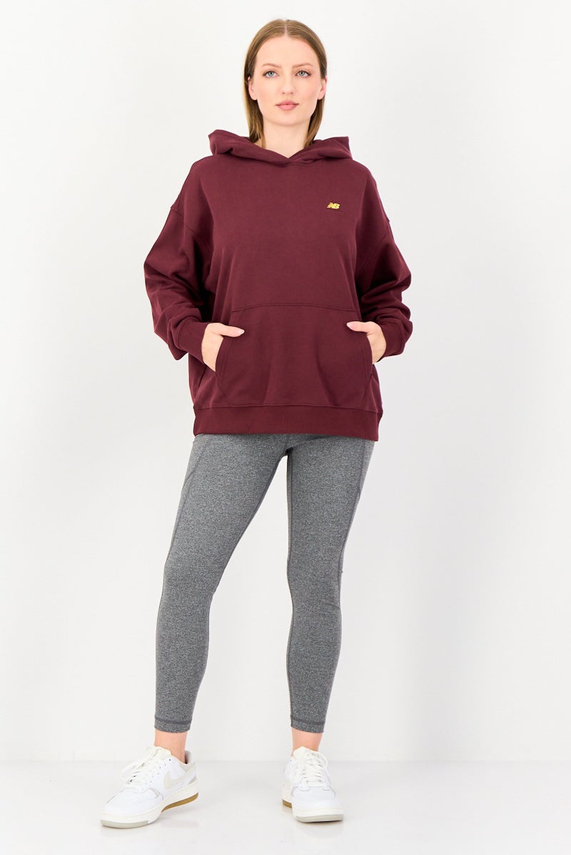 New Balance Women Oversized Fit Long Sleeve Training Hoodie, Maroon - Image 2