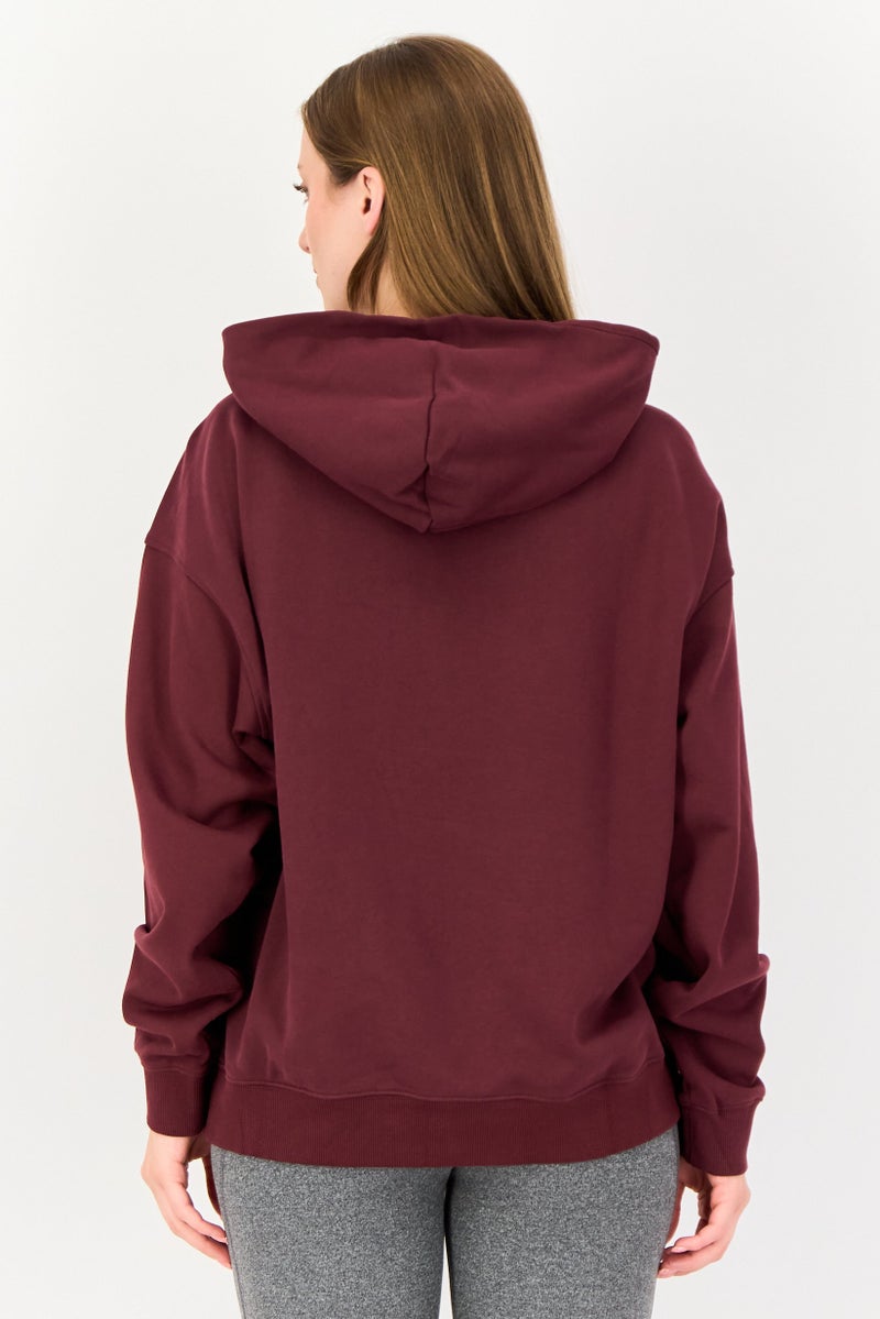 New Balance Women Oversized Fit Long Sleeve Training Hoodie, Maroon - Image 3