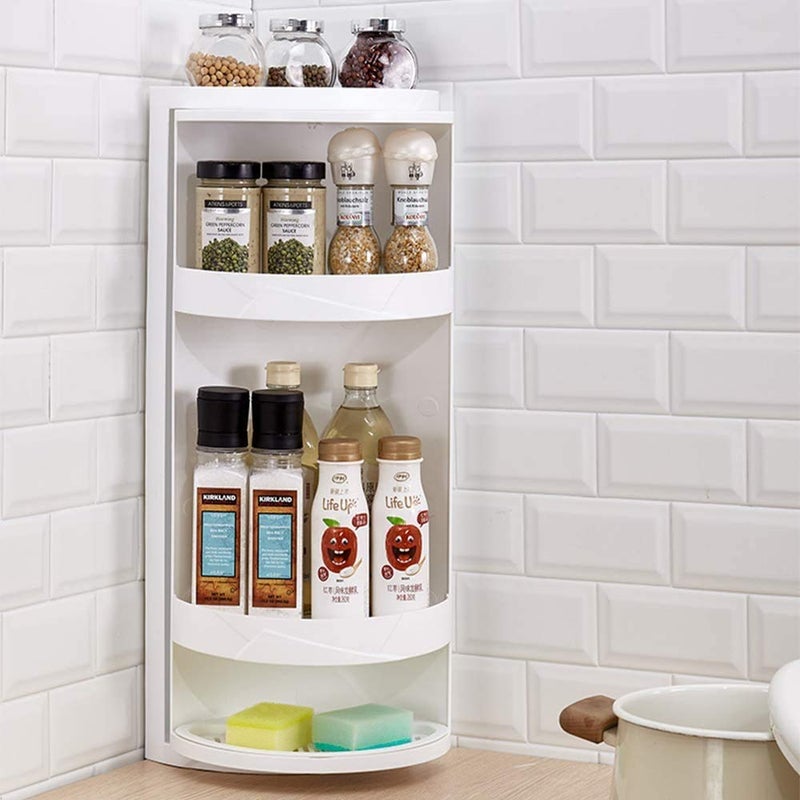 olpad 360 Rotating Corner Shelves4 Tier Storage Cabinet Towel Holder Rack Corner Cabinets with Doors and Shelves for Bathroom Bathtub Toilet Table Color White - Image 4