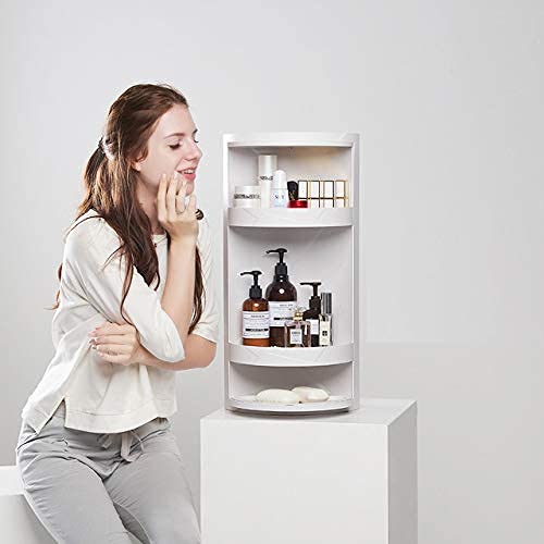 olpad 360 Rotating Corner Shelves4 Tier Storage Cabinet Towel Holder Rack Corner Cabinets with Doors and Shelves for Bathroom Bathtub Toilet Table Color White - Image 2