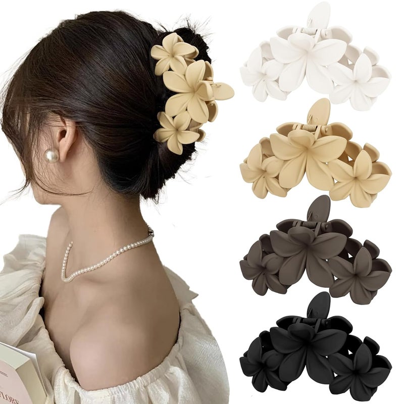 ANBALA Matte Flower Hair Accessories  4PCS Large Plumeria Hawaiian Hair Clips with Strong Hold for Women NonSlip and Cute