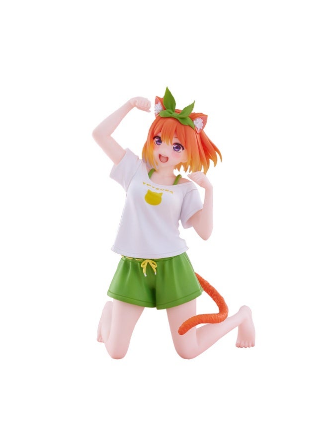 هالامودو خمسة توائم عروس تمثال أنمي ليوتسوبا ناكانو يرتدي القطة -تحت عنوان بيجاما مع تفاصيل رائعة، الخيار الأول لوضع على لوحات قياس السيارات وأسطح المكتب 15 سم - Image 1