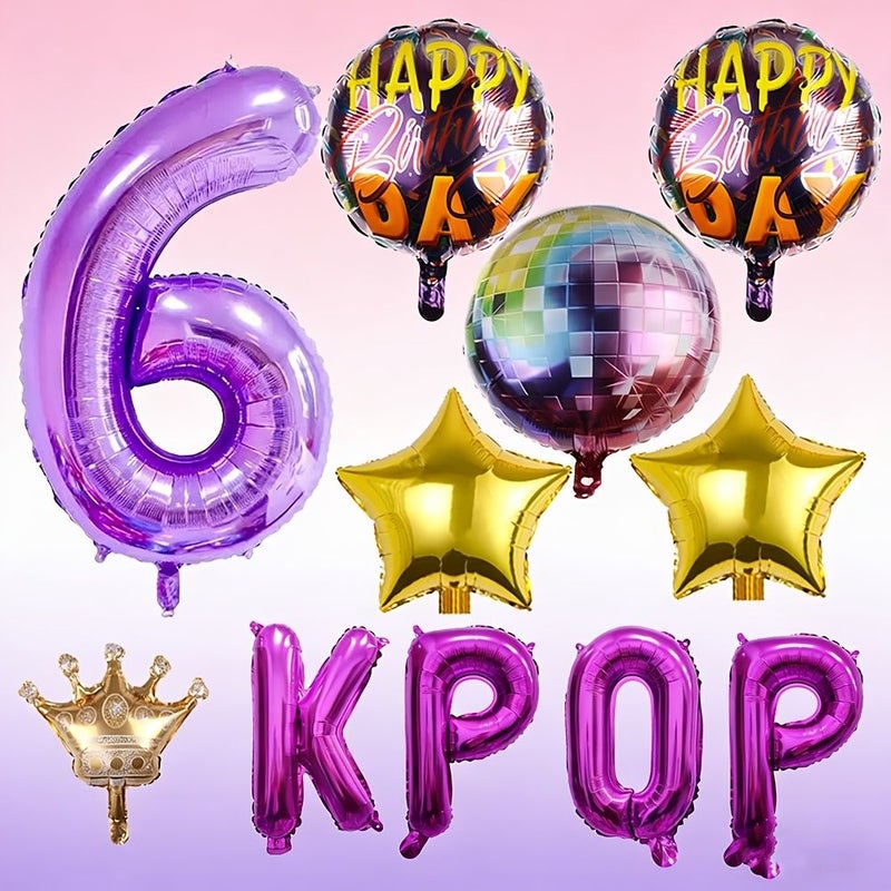 11pcs K Pop Themed Balloon Decorations With Number And Letter Balloons For Birthday Parties Golden Purple Style 2 - Image 2