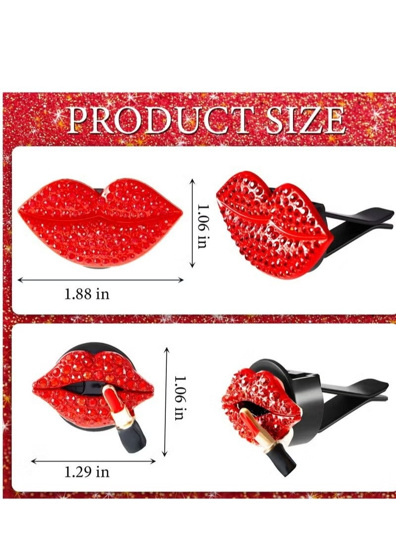 Car Air Vent Clip,4 Pcs Bling Car Decoration Red Lips Car Vent Clip Red Lips Car Vent Diffuser Lips Air Vent Clip Decoration Diamond Accessories - Image 3