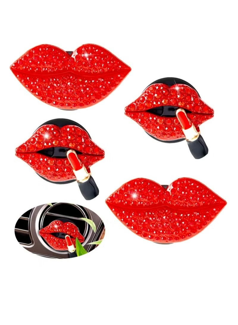 Car Air Vent Clip,4 Pcs Bling Car Decoration Red Lips Car Vent Clip Red Lips Car Vent Diffuser Lips Air Vent Clip Decoration Diamond Accessories - Image 1
