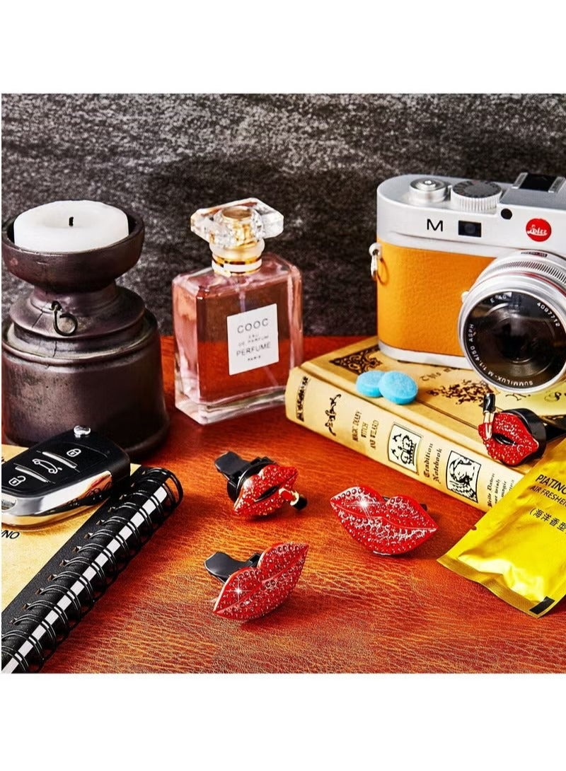 Car Air Vent Clip,4 Pcs Bling Car Decoration Red Lips Car Vent Clip Red Lips Car Vent Diffuser Lips Air Vent Clip Decoration Diamond Accessories - Image 5