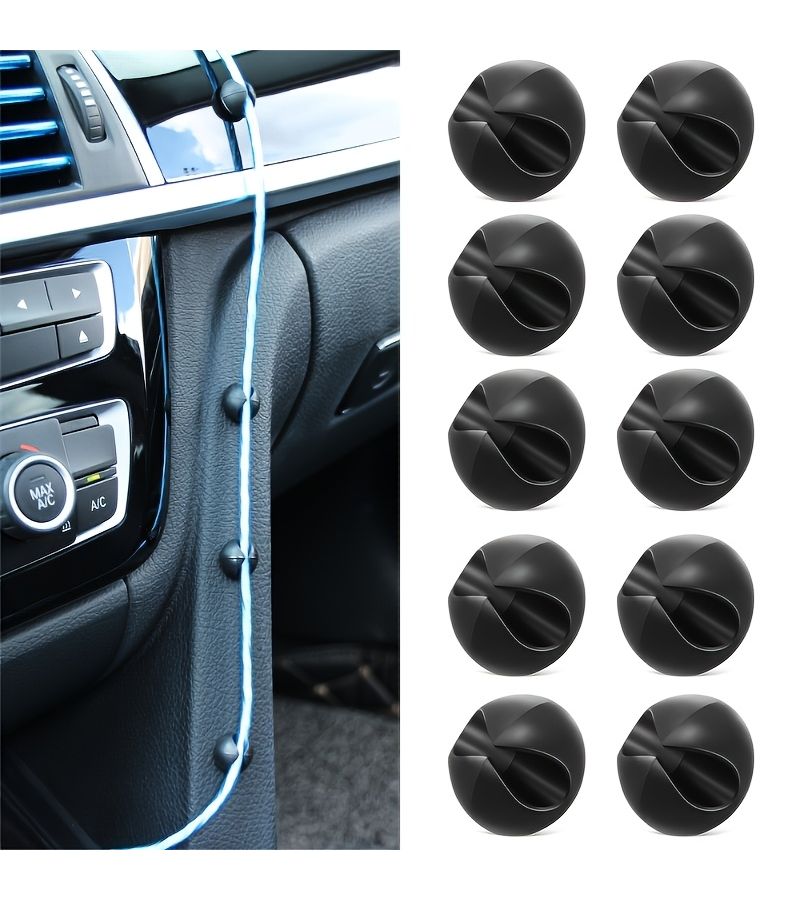 Black Cable Clips Wire Holder Cord Organizer Adhesive Desk Car Home Office Bedroom 5pcs - Image 1