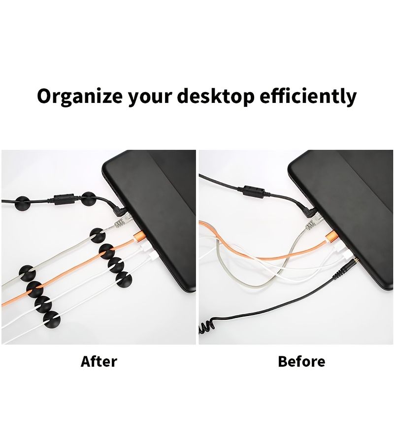 Black Cable Clips Wire Holder Cord Organizer Adhesive Desk Car Home Office Bedroom 5pcs - Image 3