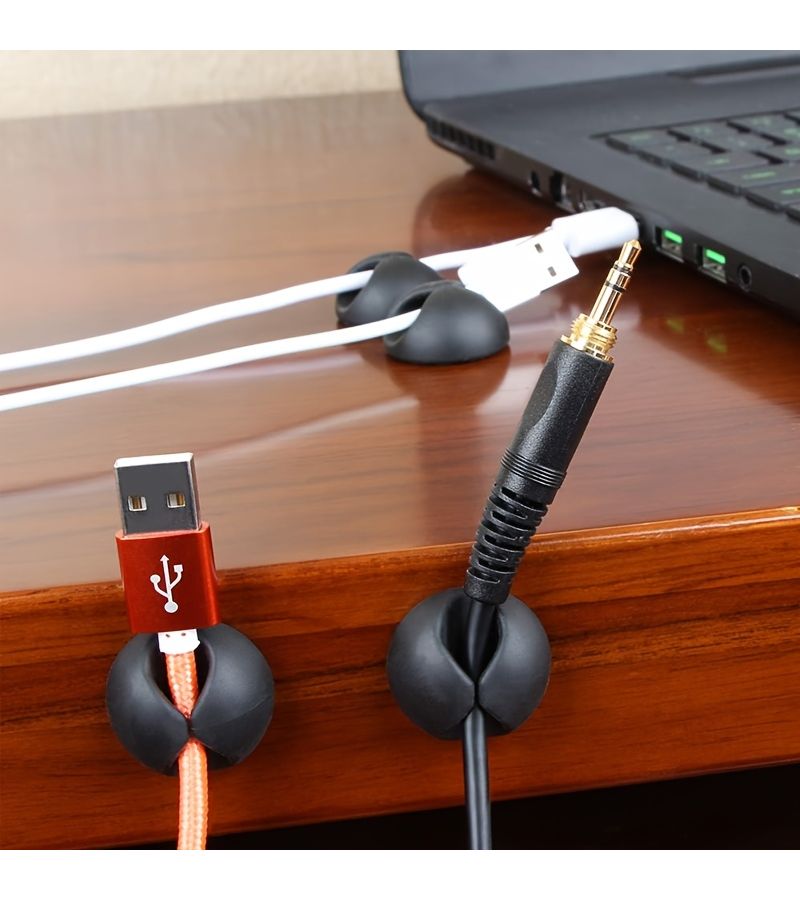 Black Cable Clips Wire Holder Cord Organizer Adhesive Desk Car Home Office Bedroom 5pcs - Image 5