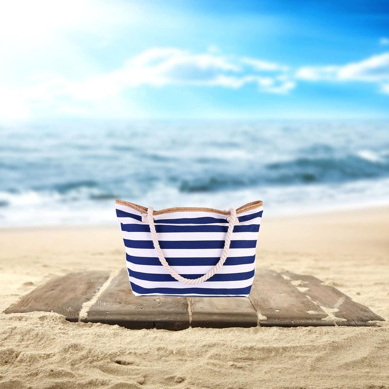 comfrt Large Canvas Striped Beach Bag for Women, Beach Bags Waterproof Sandproof Tote Bags Reusable Grocery Shoulder Bag for Travel - Image 3