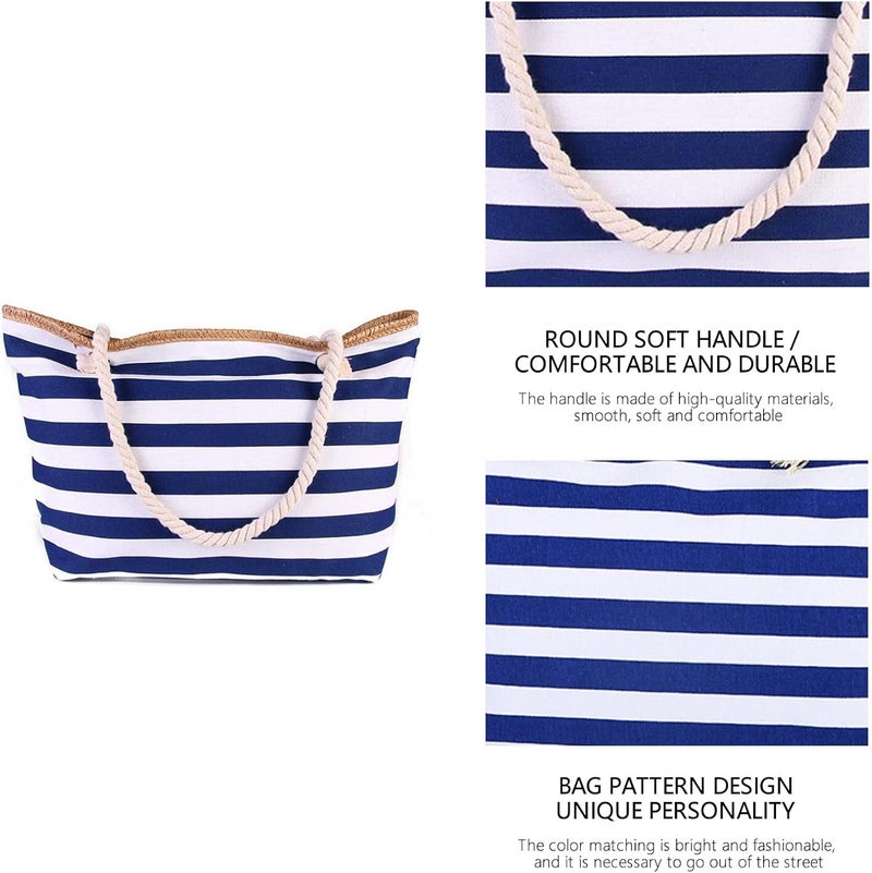 comfrt Large Canvas Striped Beach Bag for Women, Beach Bags Waterproof Sandproof Tote Bags Reusable Grocery Shoulder Bag for Travel - Image 5