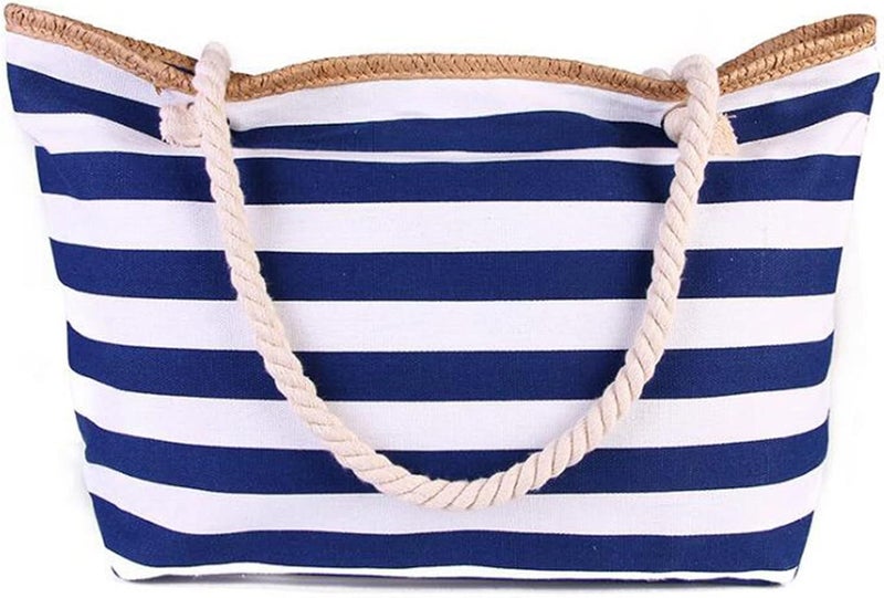 comfrt Large Canvas Striped Beach Bag for Women, Beach Bags Waterproof Sandproof Tote Bags Reusable Grocery Shoulder Bag for Travel - Image 1
