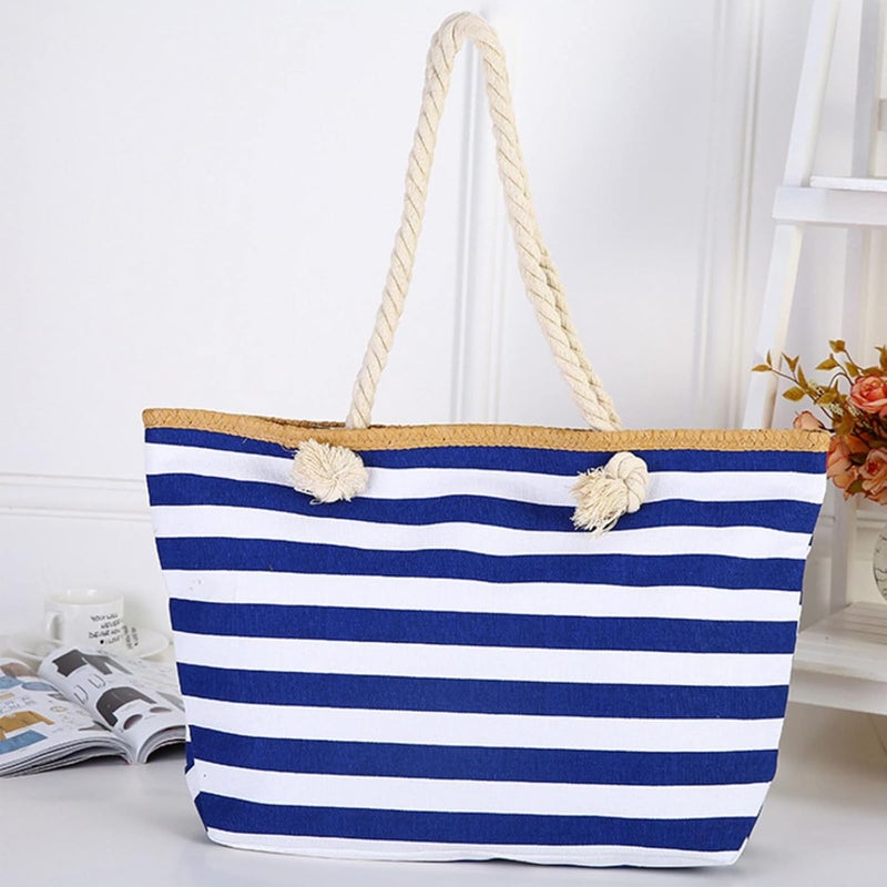 comfrt Large Canvas Striped Beach Bag for Women, Beach Bags Waterproof Sandproof Tote Bags Reusable Grocery Shoulder Bag for Travel - Image 2
