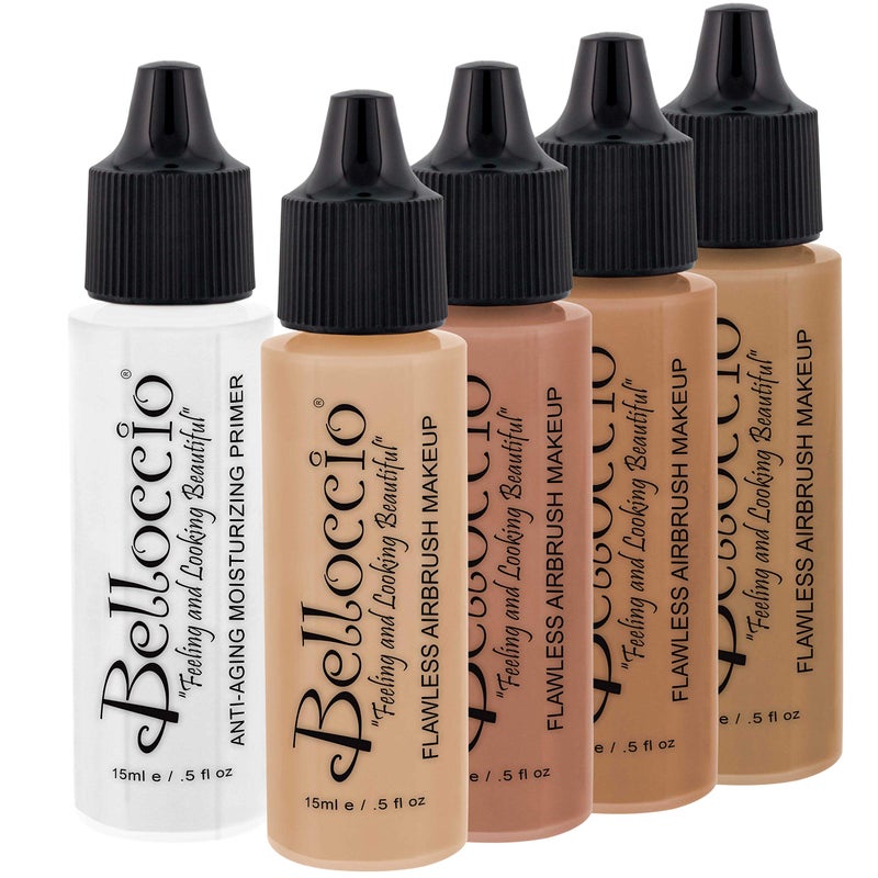 Belloccio Medium Color Shade Foundation Set - Professional Cosmetic Airbrush Makeup in 1/2 oz Bottles - Image 1