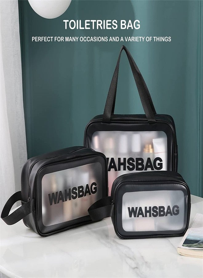 Cpixen Toiletry Bags for Women, Clear Makeup Bags Cosmetic Bags with Zipper and Handle, Wash Bag for Travel Business Vacation Pack of 3 - Image 4