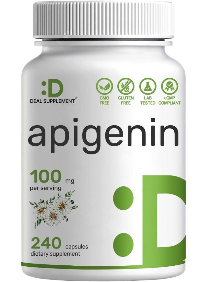 DEAL SUPPLEMENT Apigenin, 100mg Per Serving, 240 Capsules â€“ Raw Plant Extract from Chamomile Flower â€“ Active Bioflavonoids & Antioxidants â€“ Sleep & Relaxation Supplement â€“ Non-GMO - Image 1
