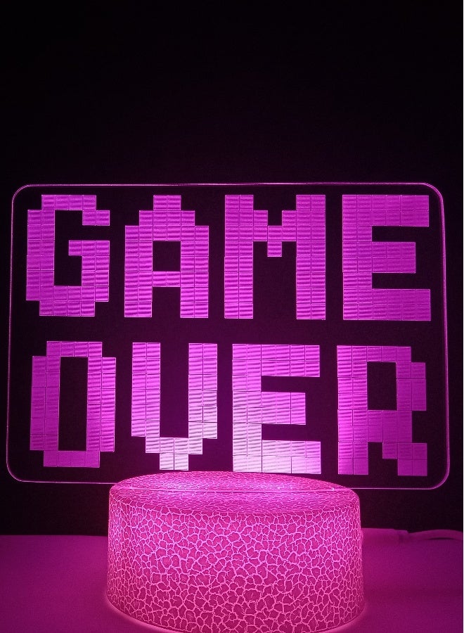 RGB Led 3D hologram Lamp GameOver Logo-7 colors with colored base - Image 1