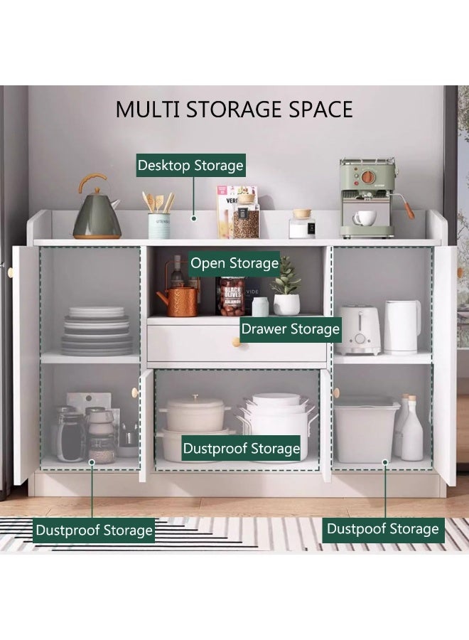 خزانة جانبية، خزانة تخزين مطبخ عصرية بدرج واحد و4 أبواب لفرن الميكروويف وأدوات المائدة وأدوات المطبخ، خزانة تخزين عصرية لغرفة الطعام وغرفة المعيشة والمطبخ (CDA5-أبيض) - Image 4