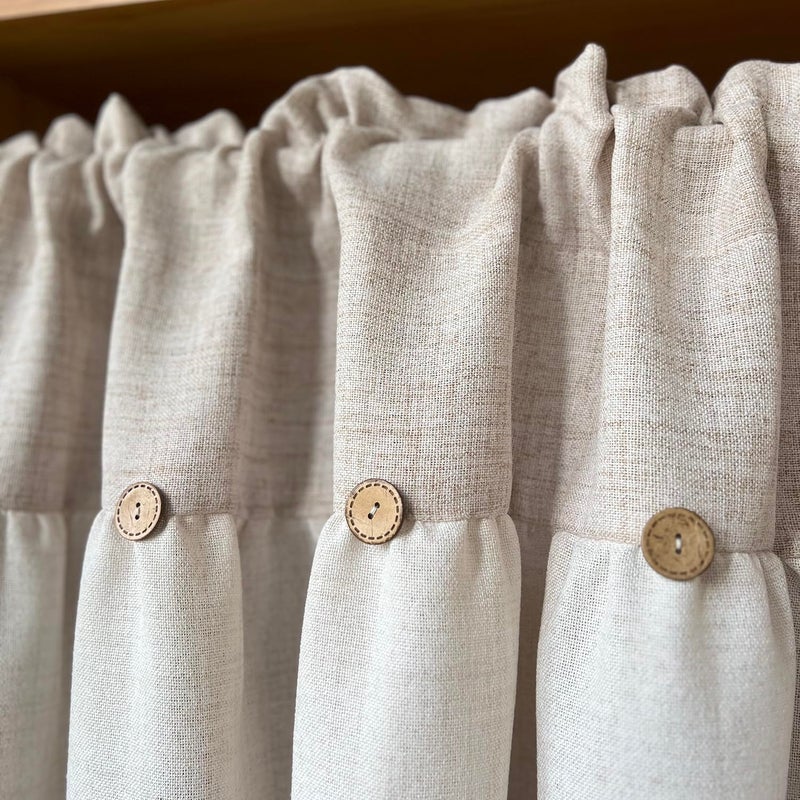 AiFMQQ Farmhouse Boho Linen Button Valance for Kitchen Window Dining Room Rustic Cafe Cotton Valance for Small Windows Bathroom Bedroom Vintage Macrame Valances Rod Pocket 1 Panel (Beige,W39 L20 inch) - Image 5