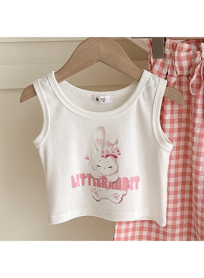 Baby Girls' Wide Leg Pants Summer Thin Ankle-length Pants Plaid Anti-mosquito Pants Western-style Children's Loosen Pants Two-piece Set