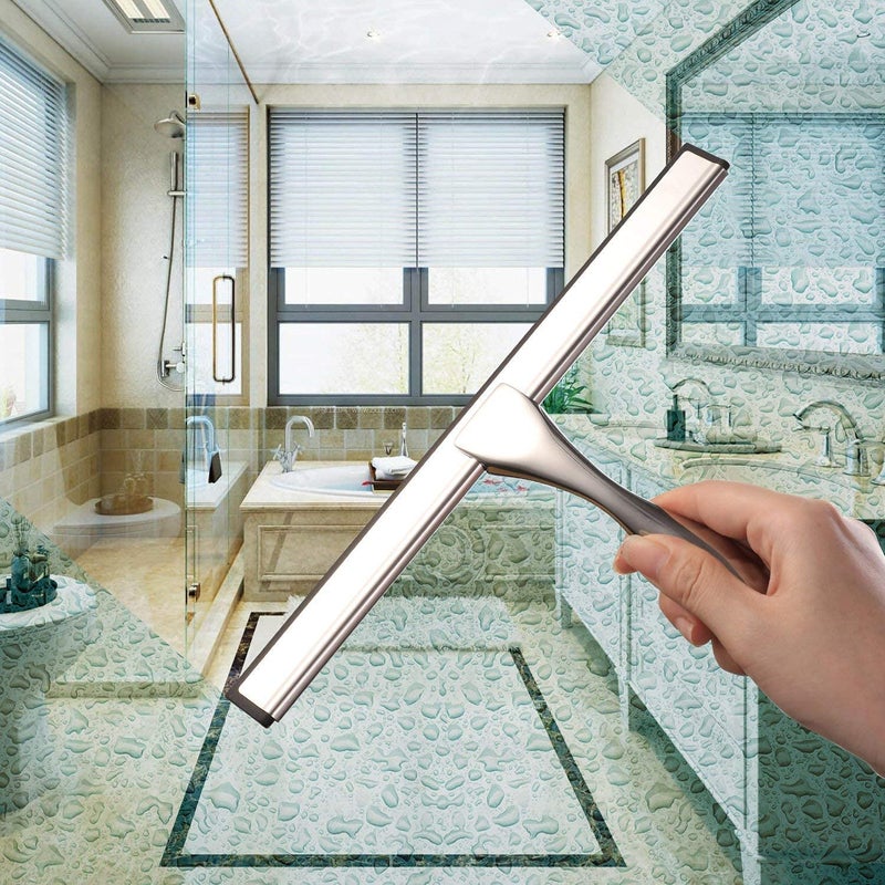 Hiware All-Purpose Shower Squeegee for Shower Doors, Bathroom, Window and Car Glass - Stainless Steel, 14 Inches - Image 3