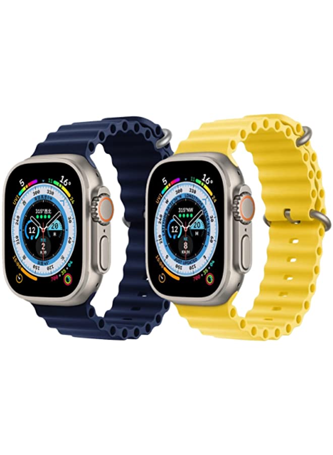 IAF Silicone Ocean Band Strap Dark Blue Silicone Ocean Band Strap Yellow Set of 2 for Apple Watch Ultra 8 49mm
