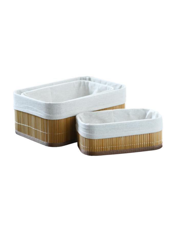 HONEY BEE 3-Piece Rectangular Shape Bamboo Storage Basket Set With Liner Natural And White  - Image 2