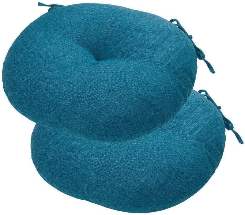 FUNHOME Bistro Chair Cushions 15 inch,Set of 2,Tufted Round Chair Cushions with Ties,15"x15"x4",Water Resistant Round Seat Cushion for Barstool Chairs,Patio Garden Kitchen Outdoor Furniture(Light Blue) - Image 1