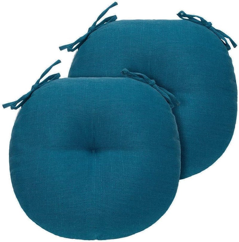 FUNHOME Bistro Chair Cushions 15 inch,Set of 2,Tufted Round Chair Cushions with Ties,15"x15"x4",Water Resistant Round Seat Cushion for Barstool Chairs,Patio Garden Kitchen Outdoor Furniture(Light Blue) - Image 2